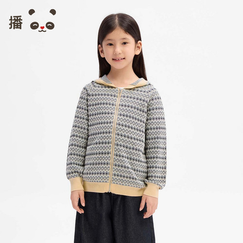 个性撞色杂花连帽针织外套