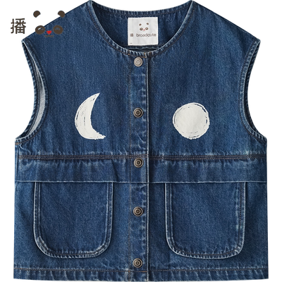 播broadcute童装春款男女童马甲可爱印花背心KER3MD0227