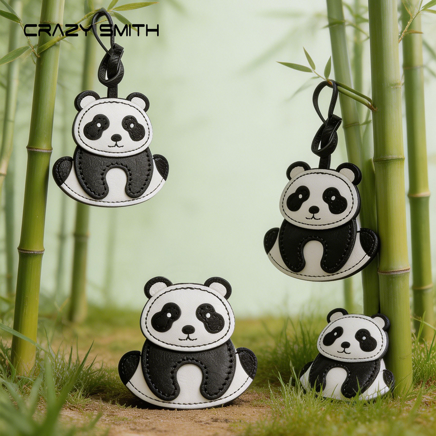 真皮熊猫包包挂件手工diy挂饰图片