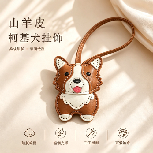 怡萨真皮柯基手工可爱包包挂件
