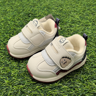 开心娃2025冬季魔术贴皮面加绒男女童运动鞋小童时尚轻便休闲鞋子