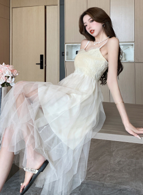 实拍小白裙轻婚纱仙女网纱日常礼服小个子性感抹胸吊带连衣裙