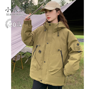 小依仙美式复古冲锋衣羽绒棉服外套女冬宽松中性风设计感工装棉衣