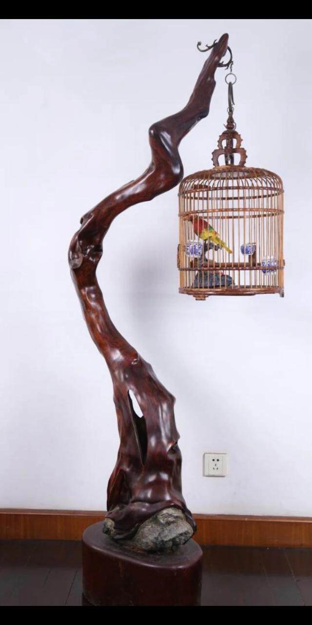 越南黄花梨鸟笼红木雕画眉八哥鹦鹉工艺品摆件送礼佳品
