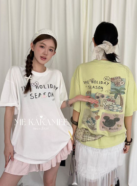 ME KAKAMEE夏新品水洗工艺后背字母KT猫时尚大版短袖T恤女9235