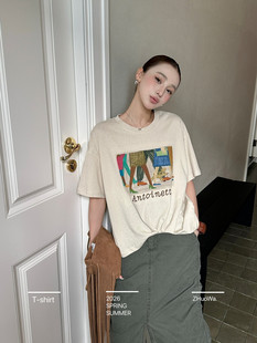 卓娃zw夏季新款欧货夏日休闲简约百搭短袖T恤大版上衣女7255