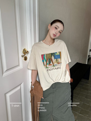 卓娃zw夏季新款欧货夏日休闲简约百搭短袖T恤大版上衣女7255