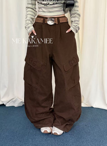 ME KAKAMEE秋新品美式大口袋烫钻KT猫设计工装裤牛仔裤休闲C0891