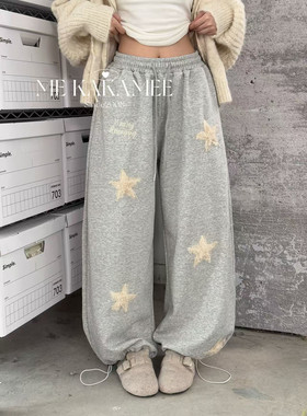 ME KAKAMEE冬新品甜酷毛绒绒星星刺绣宽松显瘦百搭休闲裤A3006