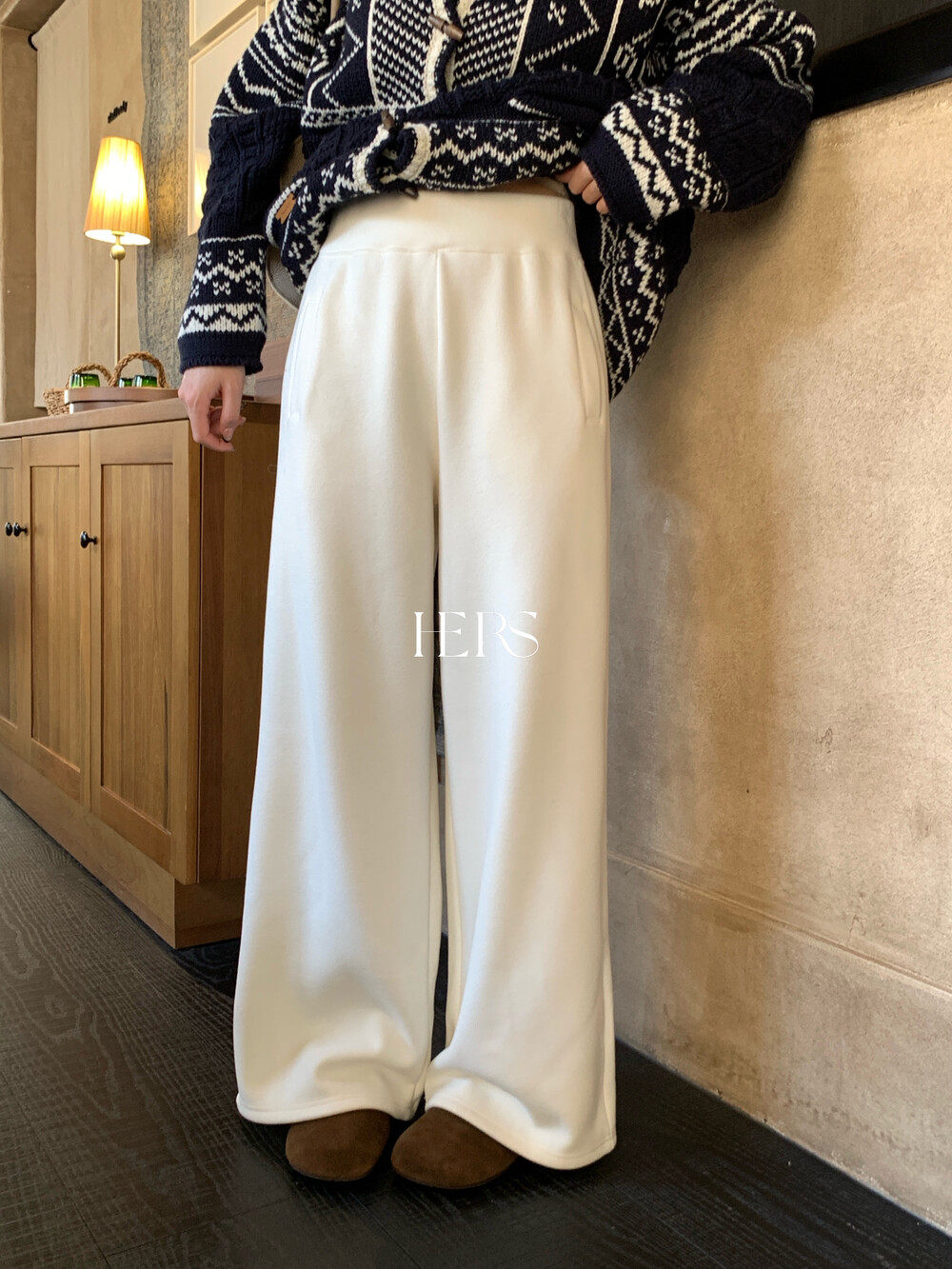 Hers韩标!冬新款简约版型好正加厚加绒神腿纸片百搭休闲裤糯米裤