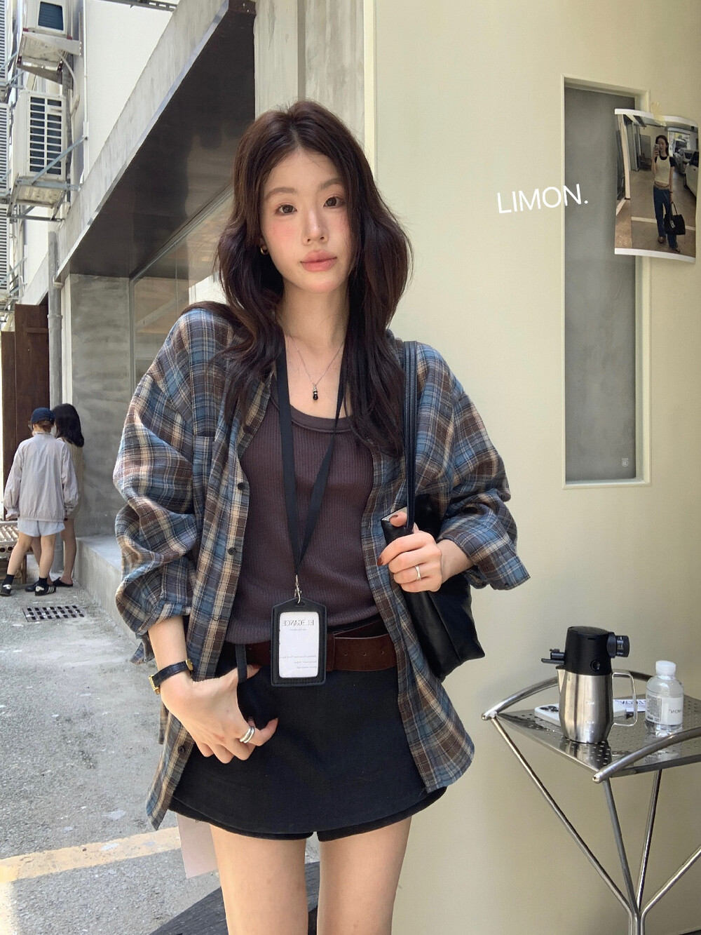 柠檬绿茶2026秋新款慵懒松弛感格纹宽松显瘦衬衫叠穿开衫上衣女