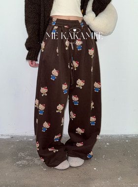 ME KAKAMEE新品复古满印KT猫慵懒松弛感宽松显瘦休闲裤卫裤A2991