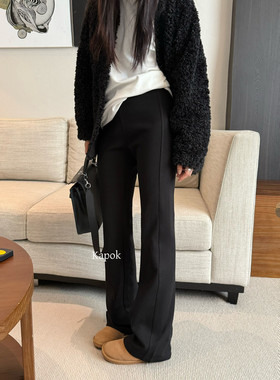 KAPOK冬新款加绒显瘦修身喇叭裤休闲裤韩版简约显瘦裤子 35056