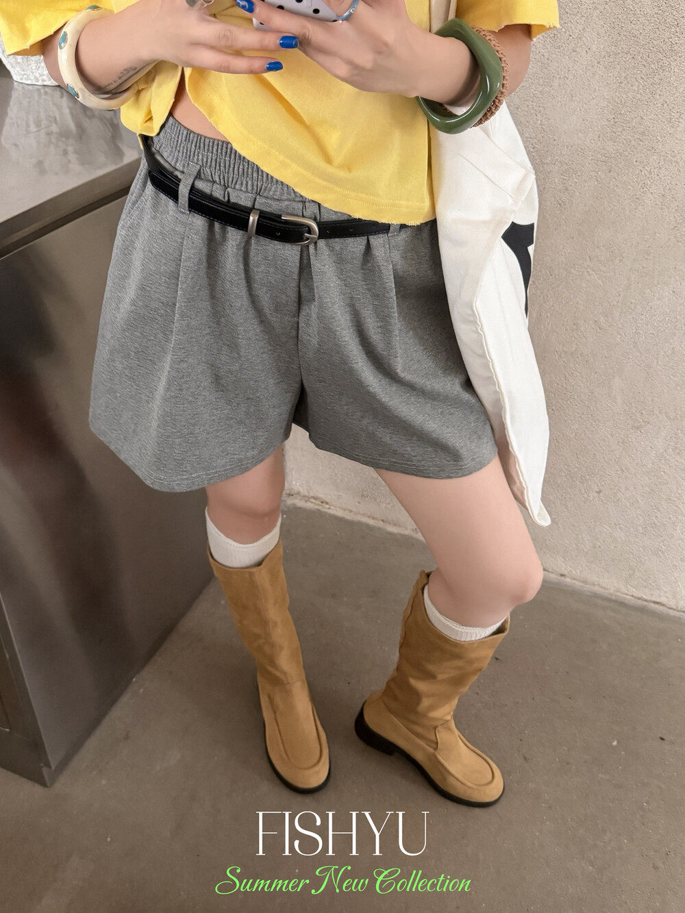 FISH YU夏新款韩系松弛感休闲A字西装休闲百搭韩系短裤女 配皮带