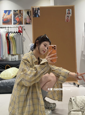 大東2026早春新款韩版宽松休闲上衣复古格纹百搭衬衫格子90068