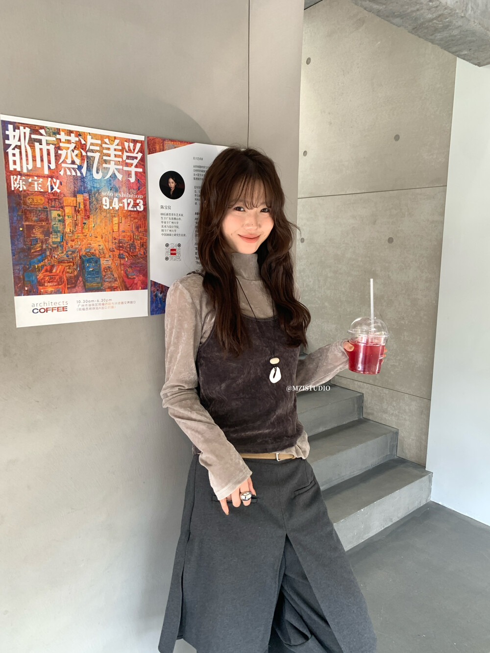 MZI STUDIO冬丝绒高领修身简约打底衫叠穿吊带气质背心套装13938