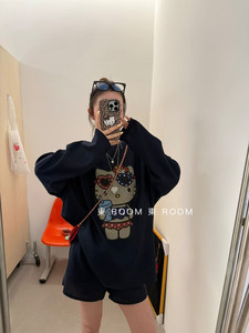 東ROOM新款HelloKitty印花长袖T恤松紧腰休闲短裤两件套套装女