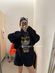 東ROOM新款HelloKitty印花长袖T恤松紧腰休闲短裤两件套套装女