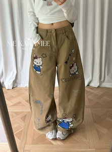 ME KAKAMEE秋新品涂鸦HelloKitty设计感牛仔裤长裤显瘦女C0898