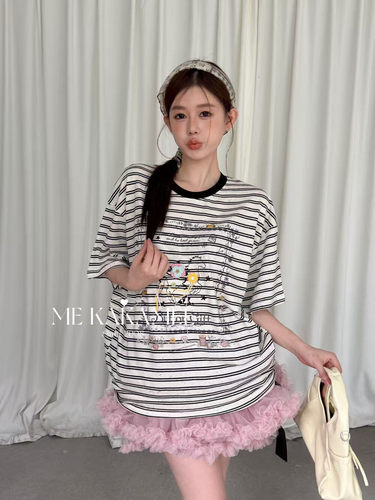 ME KAKAMEE夏新品定制彩点面料立体花朵刺绣元素大版短袖T恤9217