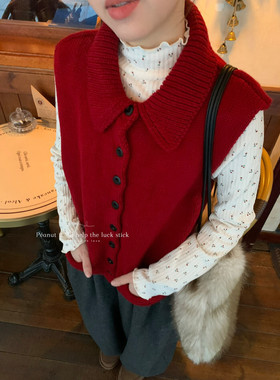 peanut花生家冬季新款欧货韩版休闲排扣延续针织叠穿上衣马甲1272