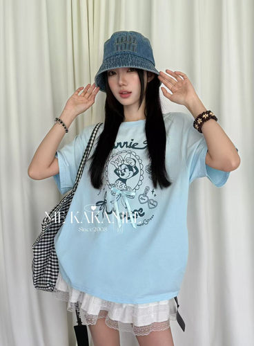 ME KAKAMEE夏新品洗水渐变工艺喷画米奇大版短袖T恤女休闲9309