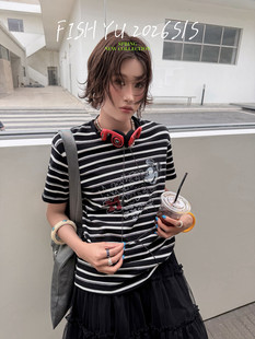 YU夏季新品韩版韩系趣味字母小米奇正肩小版上衣服短袖T恤26123