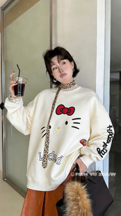 FISH YU欧货卡通Kitty发泡印花内里复合摇粒绒宽松圆领卫衣25801