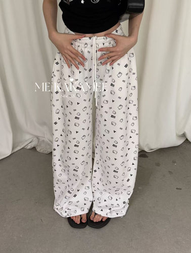 ME KAKAMEE夏新品满印KT猫卡通可束脚阔腿休闲裤卫裤女9225