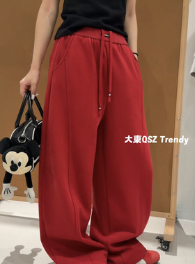 大東2025冬新款弯刀裤时尚松紧腰抽绳加绒百搭显瘦阔腿休闲裤2152