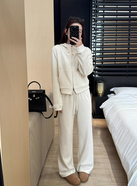 KAPOK冬新款加厚加绒连帽外套加绒加厚抽绳百搭休闲裤套装35101