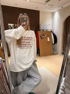 T恤7208 小众撞色英文字母印花宽松慵懒ins薄绒长袖 大東冬新款 韩版