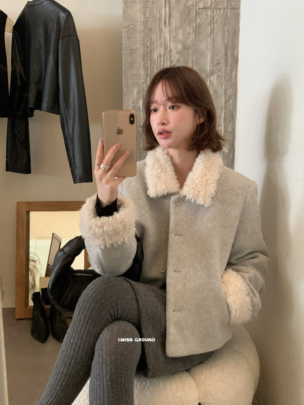 IMISS韩标 冬季新款复古韩系羊羔毛拼接羽绒内胆外套上衣女70878