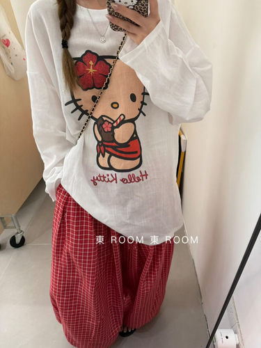 東ROOM甜美少女风卡通图案宽松慵懒松弛日常大码宽松百搭长袖T恤