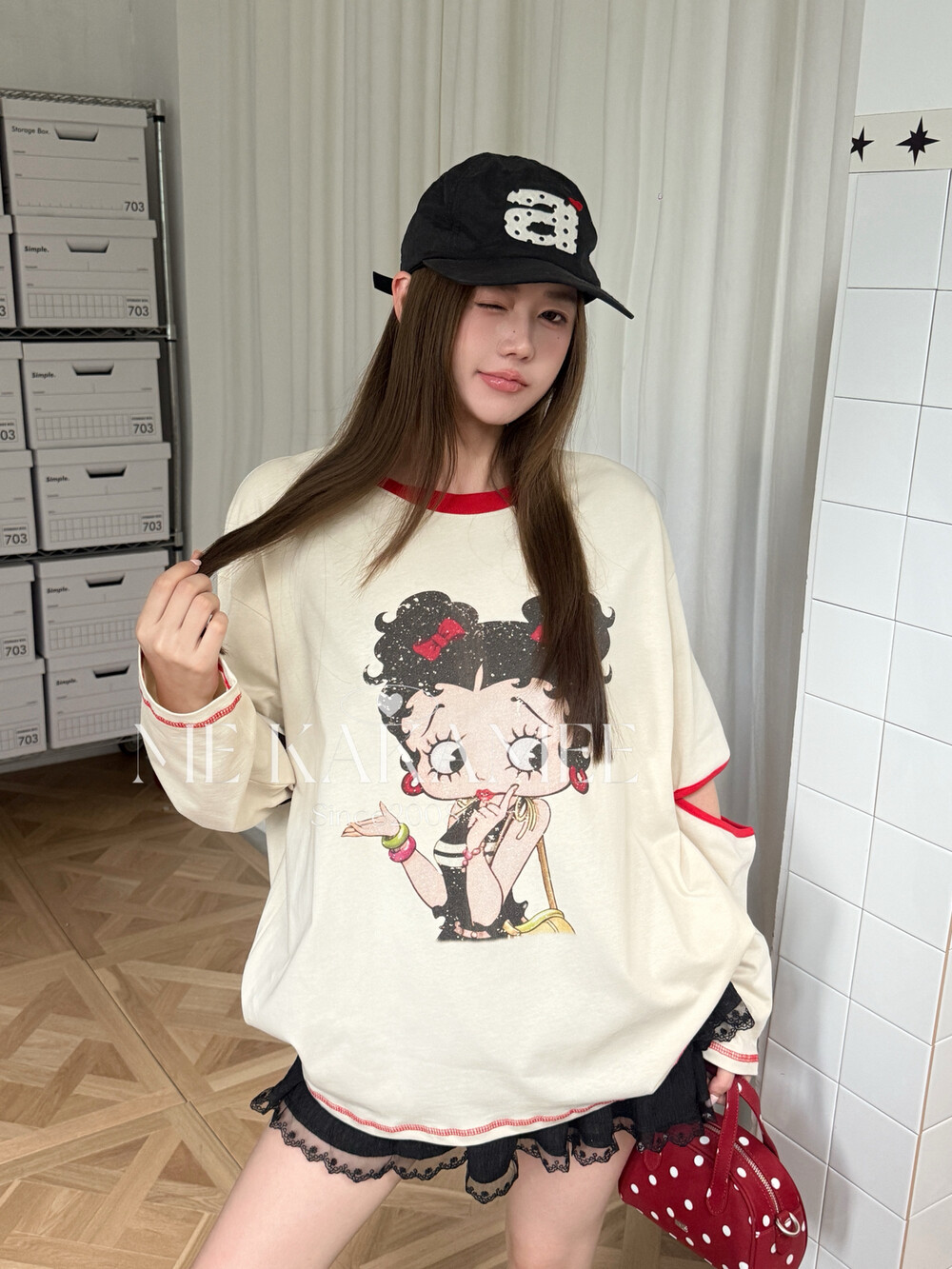 ME KAKAMEE秋新品卡通贝蒂女孩休闲圆领长袖T恤上衣百搭显瘦S5558