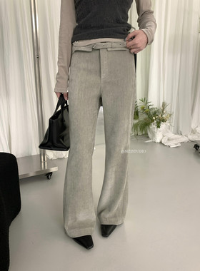 MZI STUDIO韩标加厚加绒设计感显瘦腰带气质小女人休闲裤19155