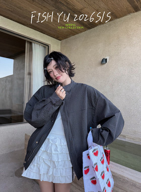 YU早春新款2026韩货廓形感格纹宽松防风外套韩版上衣女休闲26010