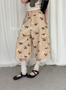 ME KAKAMEE夏季新品美式大口袋马元素设计七分工装牛仔裤女C0785