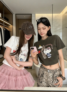 ME KAKAMEE春新品冼水做旧冲浪KT猫小版T恤短袖T恤上衣女9191