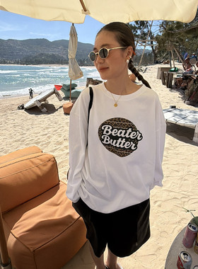 SANBARA早春新款2026个性字母豹纹图案宽松版型长袖T恤女86216