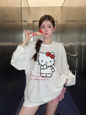 ME KAKAMEE韩系慵懒KT彩喷宽松大版垂感百搭防晒衫配KT发夹S5366
