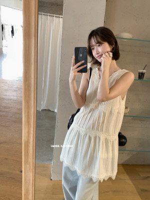 IMISS韩标！春新款韩版显瘦绝美蕾丝花边V领棉麻连衣裙70960