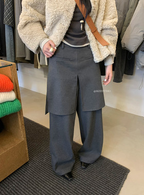 MZI STUDIO冬新款加厚加绒假两件屁帘气质显瘦西裤长裤百搭19125