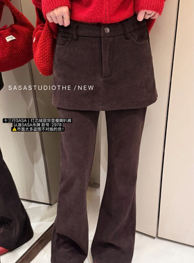 SASA家冬新款复古做旧灯芯绒假两件休闲显瘦微喇裤休闲裤  2978