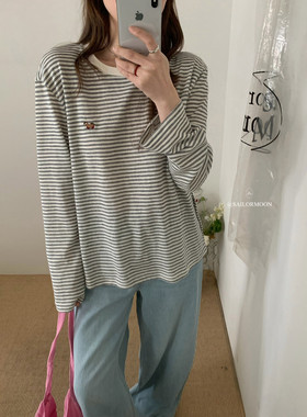 想象SAILORMOON早春新款韩系刺绣条纹休闲长袖T恤内搭女52960