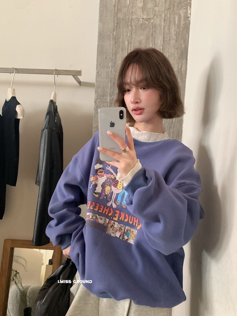 IMISS冬新款卡通图案印花加绒宽松卫衣休闲韩版时尚上衣90538