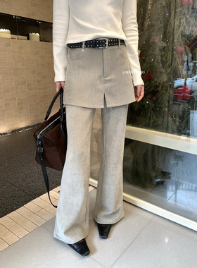 MZI STUDIO冬季假两件屁帘显瘦不撞款口袋高腰微喇休闲裤19156