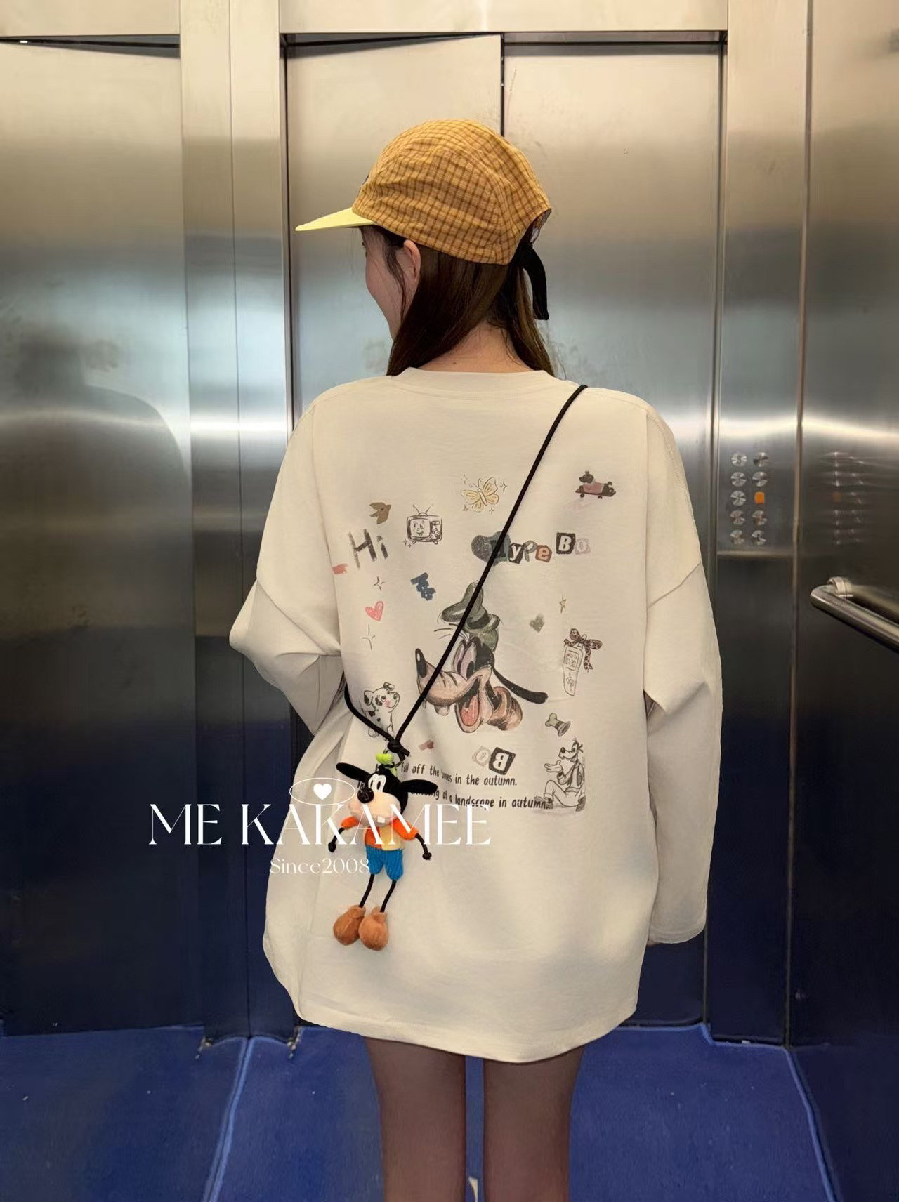 ME KAKAMEE秋新品喷画涂鸦高飞卡通设计感大版T恤长袖T恤上衣9667