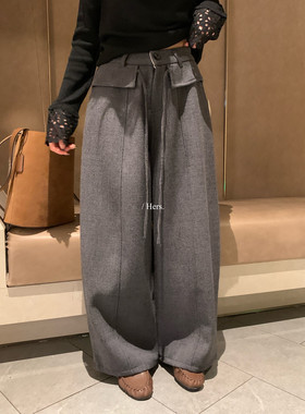 Hers韩标！冬新款韩版简约日常设计绑带加厚加绒休闲裤长裤92806