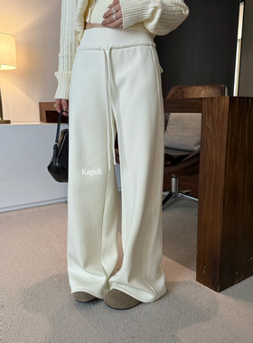 KAPOK韩系抽绳高腰加厚加绒百搭舒适阔腿裤休闲裤卫裤女35126